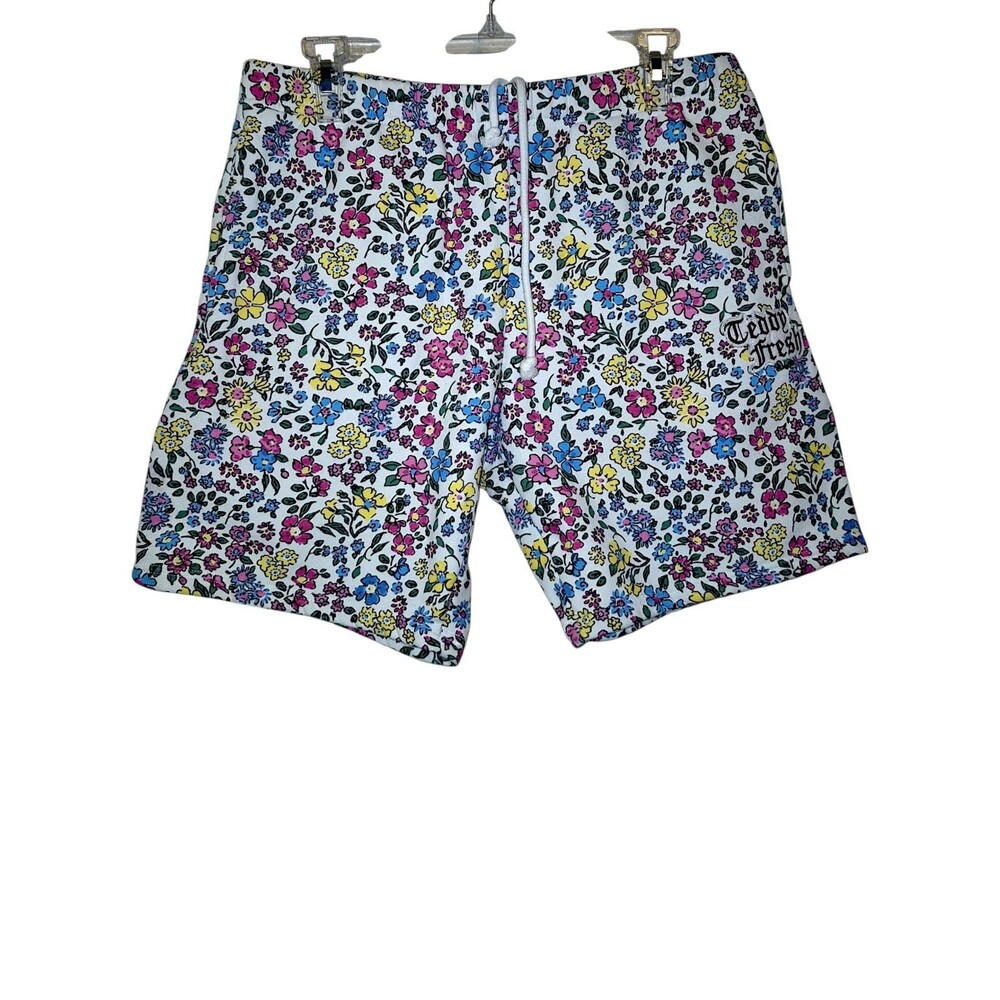 Teddy Fresh Shorts Mens Floral Heavy Cotton Embroidered Logo Casual Men Medium
